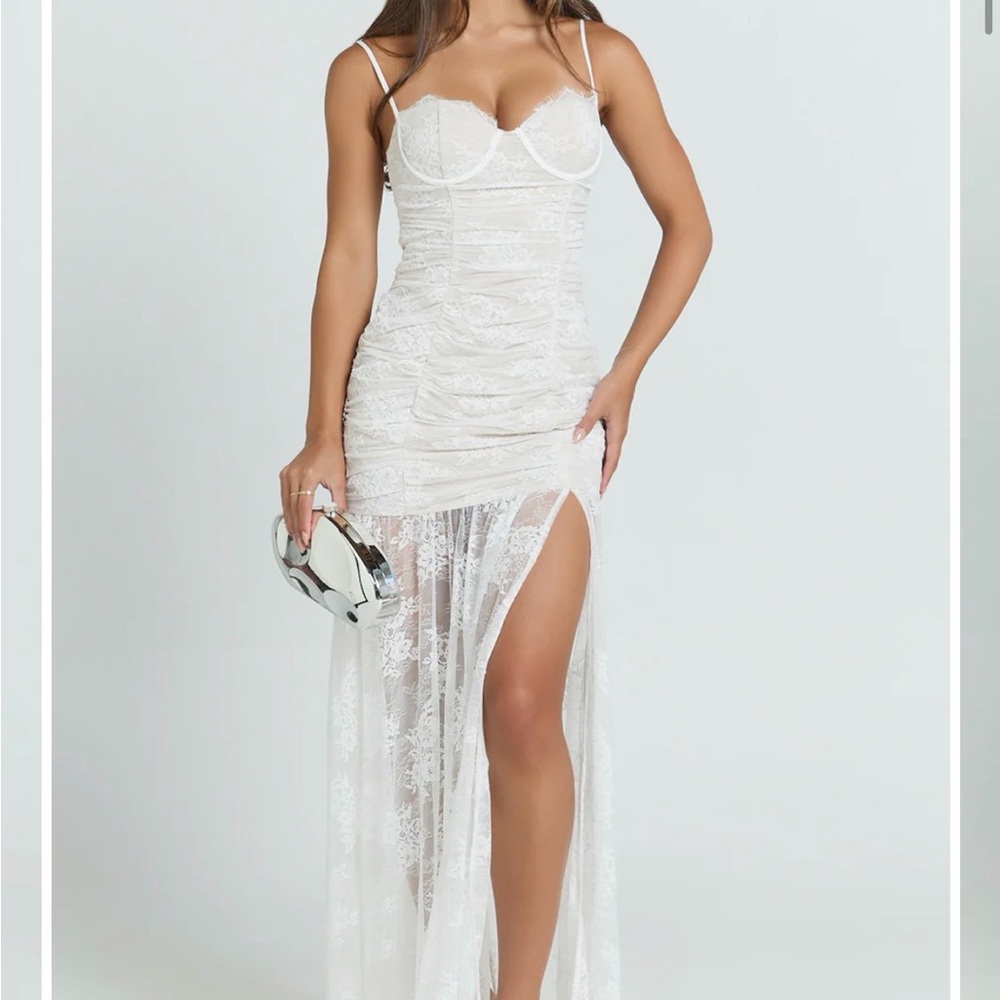 Showpo Cream Lace Dress